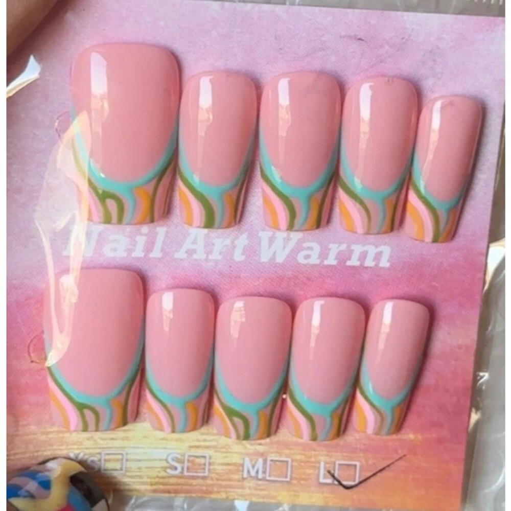 Retro Multicolor Medium Square Press On Nails Size Large